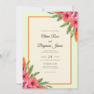 Invitation Mariage Tropical Eucalyptus Hibiscus Corail de Pra