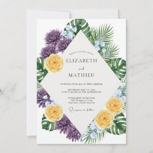 Invitation Mariage Tropical Eucalyptus Jaune Violet