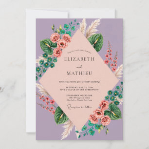 Invitation Mariage Tropical Eucalyptus Lavande Pêche