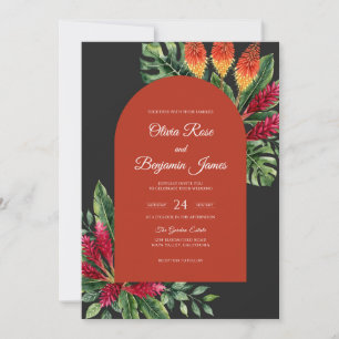 Invitation Mariage Tropical Eucalyptus Orange Brûlé Charbon