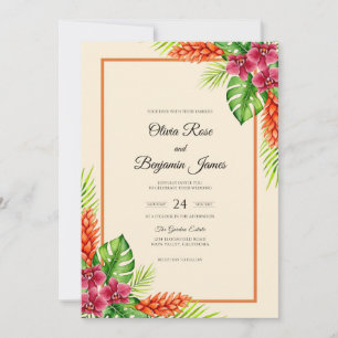 Invitation Mariage Tropical Eucalyptus Orange Magenta