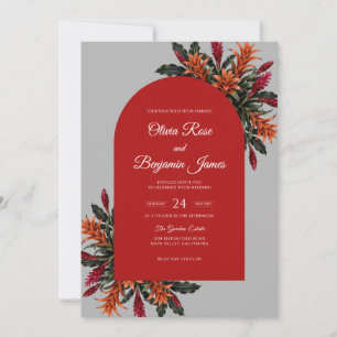 Invitation Mariage Tropical Eucalyptus Orange Rouge