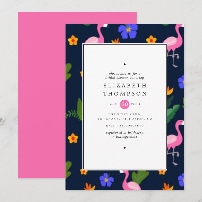 Invitation Mariage Tropical Exotique de Flamant Rose (Devant / Derrière)