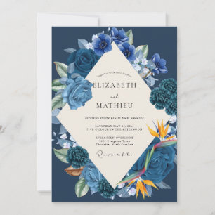Invitation Mariage Tropical Exotique Eucalyptus Saphir