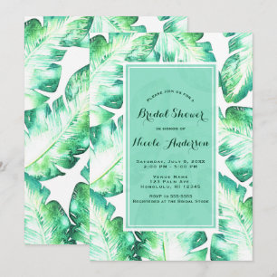 Invitation Mariage Tropical Feuilles Vertes et Blanches au Bo