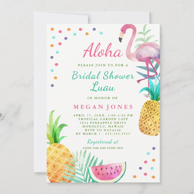 Invitation Mariage Tropical Flamant Rose Fête de Fiançailles  (Devant)