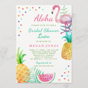Invitation Mariage Tropical Flamant Rose Fête de Fiançailles 