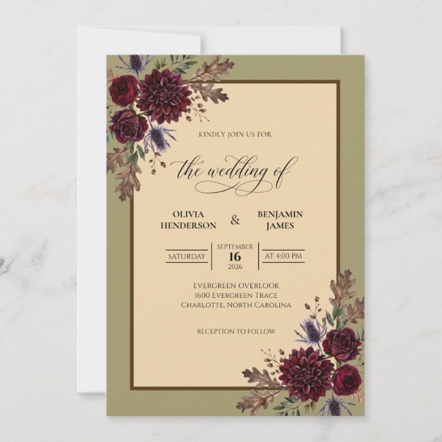 Invitation Mariage Tropical Fleur d'Olivier Marron (Devant)