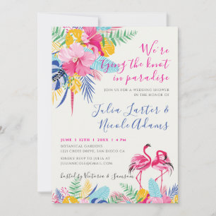 Invitation Mariage Tropical Fleur Sauvage de la Forêt Rose Bl