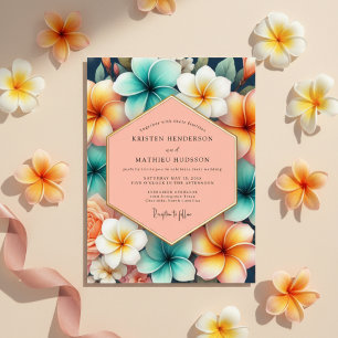 Invitation Mariage Tropical Fleurissant de Teal et Corail