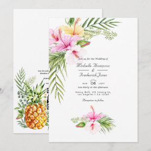 Invitation Mariage Tropical Floral Aloha QR Code RSVP