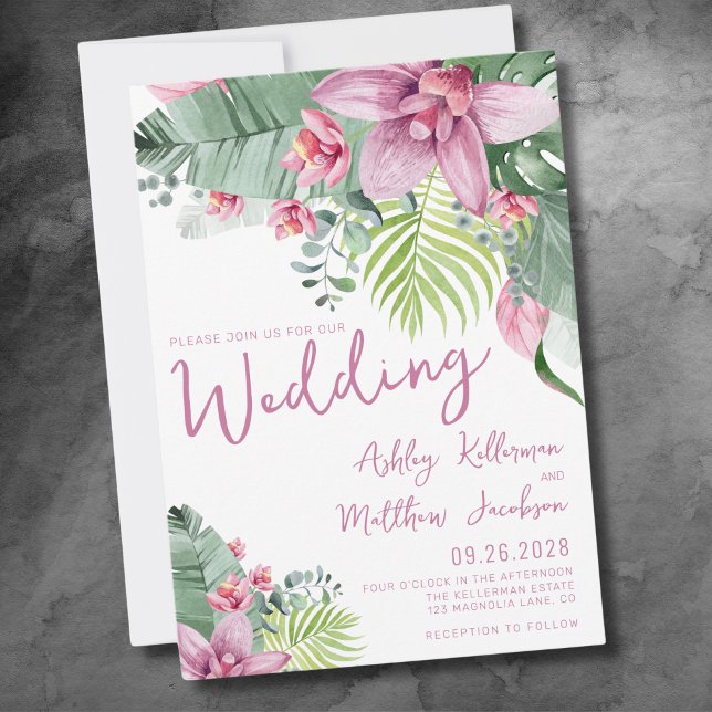 Invitation Mariage Tropical Floral Aquarelle (Cute Elegant Palm Leaves Floral Tropical Wedding Invitation)