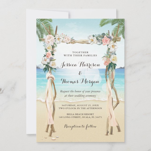 Invitation Mariage tropical floral Arbor Wood Arch (Devant)