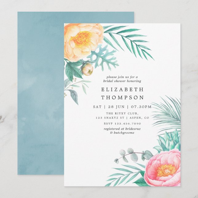 Invitation Mariage tropical floral d'été (Devant / Derrière)