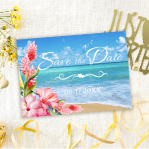 Invitation Mariage Tropical Floral sur la Plage, Enregistrez 