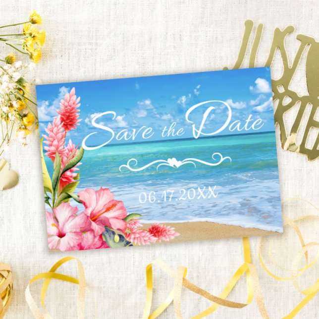 Invitation Mariage Tropical Floral sur la Plage, Enregistrez  (Créateur téléchargé)