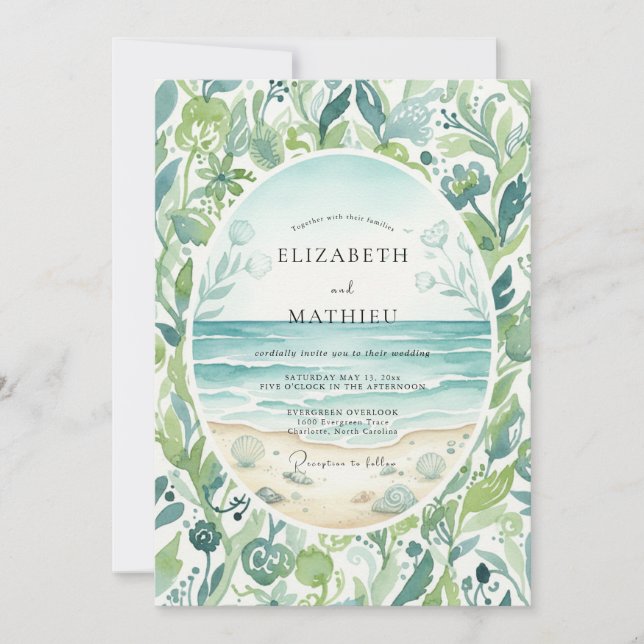 Invitation Mariage Tropical Foliage Eucalyptus Aqua (Devant)