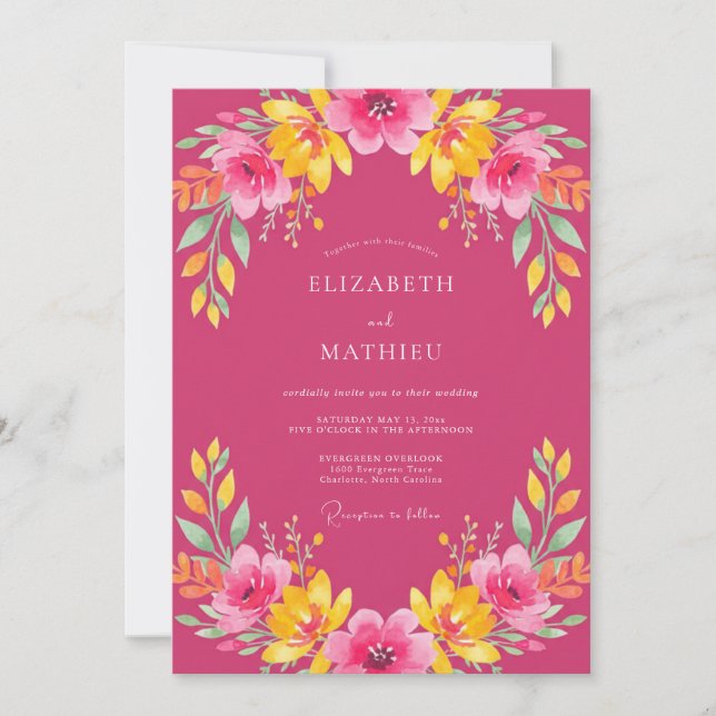 Invitation Mariage Tropical Fuchsia Vibrant (Devant)