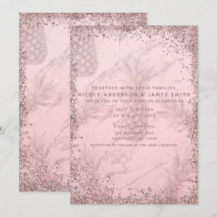 Invitation Mariage Tropical Glitter Rose Gold et Rose Pineapp