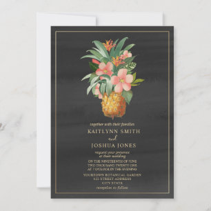 Invitation Mariage tropical gris ananas floral