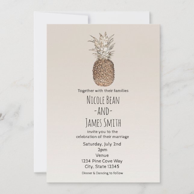 Invitation Mariage Tropical Hawaïen à l'ancienne avec Ananas (Devant)