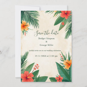 Invitation Mariage Tropical Hawaïen Hibiscus Orange Rouge