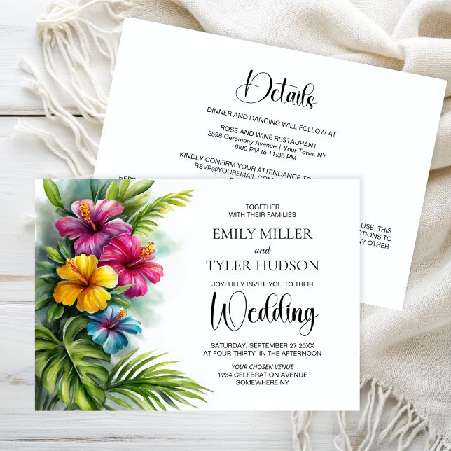 Invitation Mariage tropical Hibiscus Tout en Un (Créateur téléchargé)