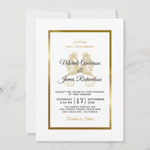 Invitation Mariage Tropical Hippocampes en Or Élégants