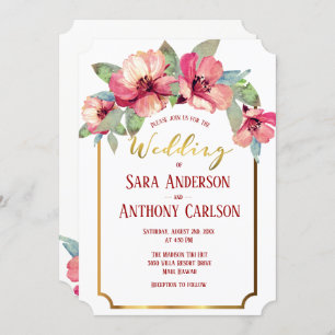 Invitation Mariage tropical hydrographique Hibiscus Gold Foil