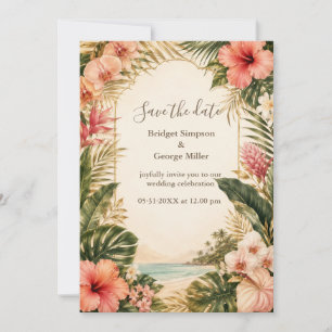 Invitation Mariage Tropical Luxueux avec Plumeria Blanc