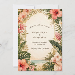 Invitation Mariage Tropical Luxueux avec Plumeria Blanc