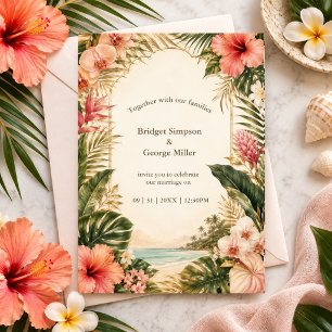 Invitation Mariage Tropical Luxueux avec Plumeria Blanc