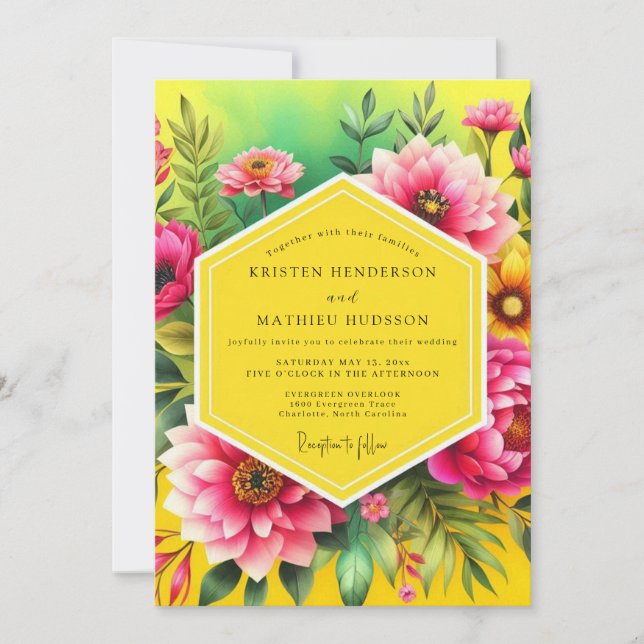 Invitation Mariage Tropical Luxuriant Fuchsia (Devant)