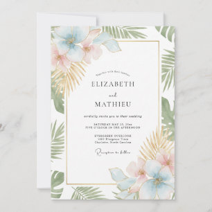 Invitation Mariage Tropical Menthe Champagne Eucalyptus