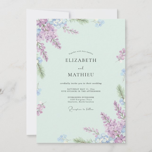 Invitation Mariage Tropical Menthe Pervenche Wisteria (Devant)