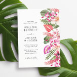 Invitation Mariage tropical moderne<br><div class="desc">Célébrez votre amour et évasion au paradis avec ces Invitations de Mariage Tropical Moderne. Parfaites pour les mariages de plage et de destination côtière, ces invitations de mariage sont remplies de touches élégantes et modernes, de fleurs romantiques et de couleurs vives. L'étonnante aquarelle comprend des feuilles de palmiers verts et...</div>