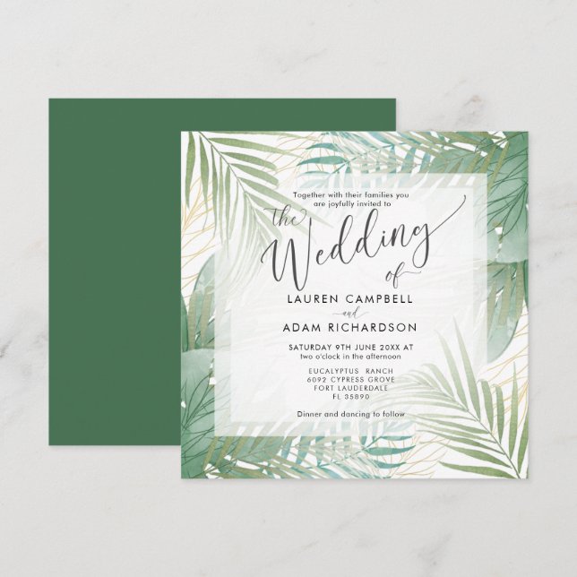Invitation Mariage Tropical Moderne de Destination (Devant / Derrière)