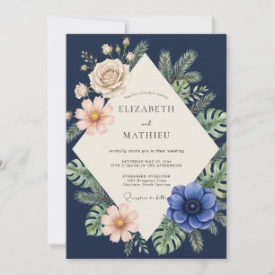 Invitation Mariage tropical Monstera Eucalyptus de minuit