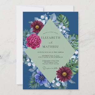 Invitation Mariage Tropical Monstera Eucalyptus Magenta