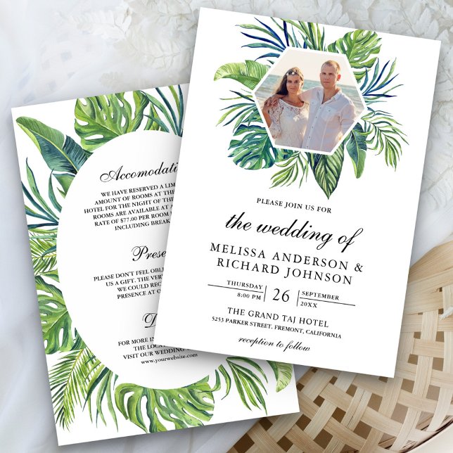 Invitation Mariage Tropical Monstera Feuilles de Palmier Tout (Créateur téléchargé)