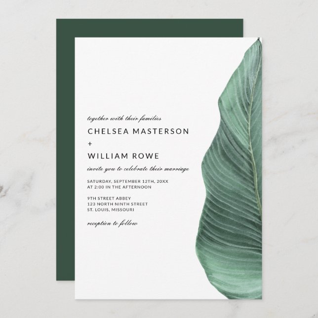 Invitation Mariage Tropical Monstera Palm Leaf (Devant / Derrière)