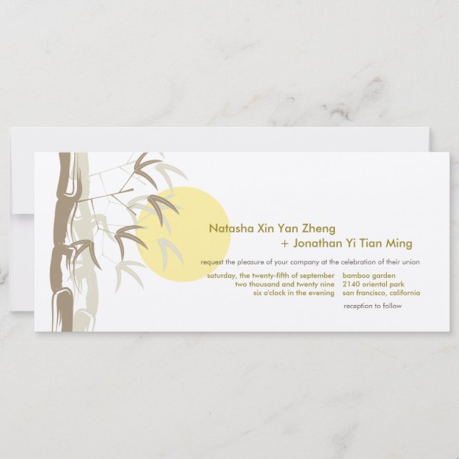 Invitation Mariage Tropical Nature Bambou Lever de Soleil Chi (Devant)