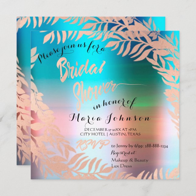 Invitation Mariage Tropical Océan Ombré Rose Doré (Devant / Derrière)
