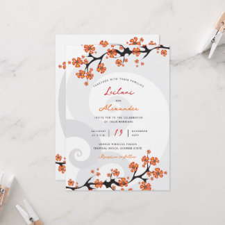Invitation Mariage Tropical Orange Hibiscus Fusion Tourbillon