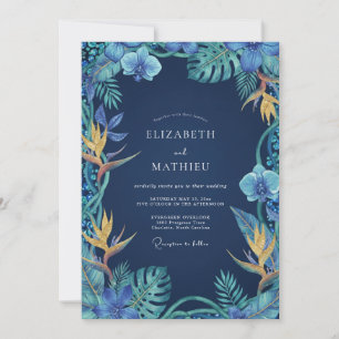 Invitation Mariage Tropical Orchidée Navy