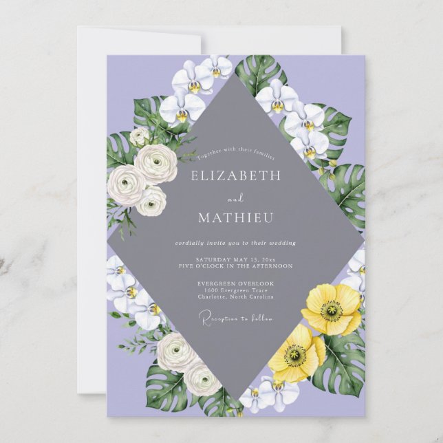 Invitation Mariage Tropical Orchidée Pervenche (Devant)