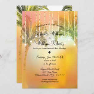 Invitation Mariage Tropical Palm Beach String Lights