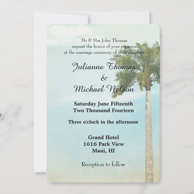 Invitation Mariage Tropical Palm Tree (Devant)