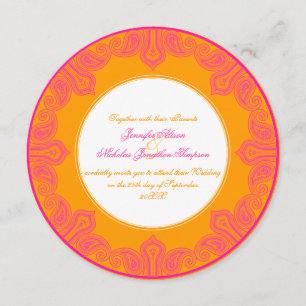 Invitation Mariage Tropical Pink et Orange Paisley Mandala