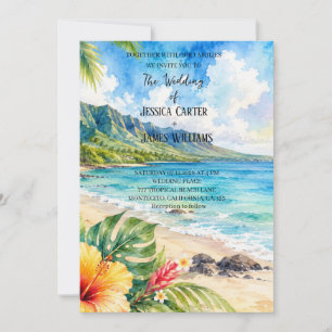 Invitation Mariage Tropical Plage Hawaïen Hibiscus